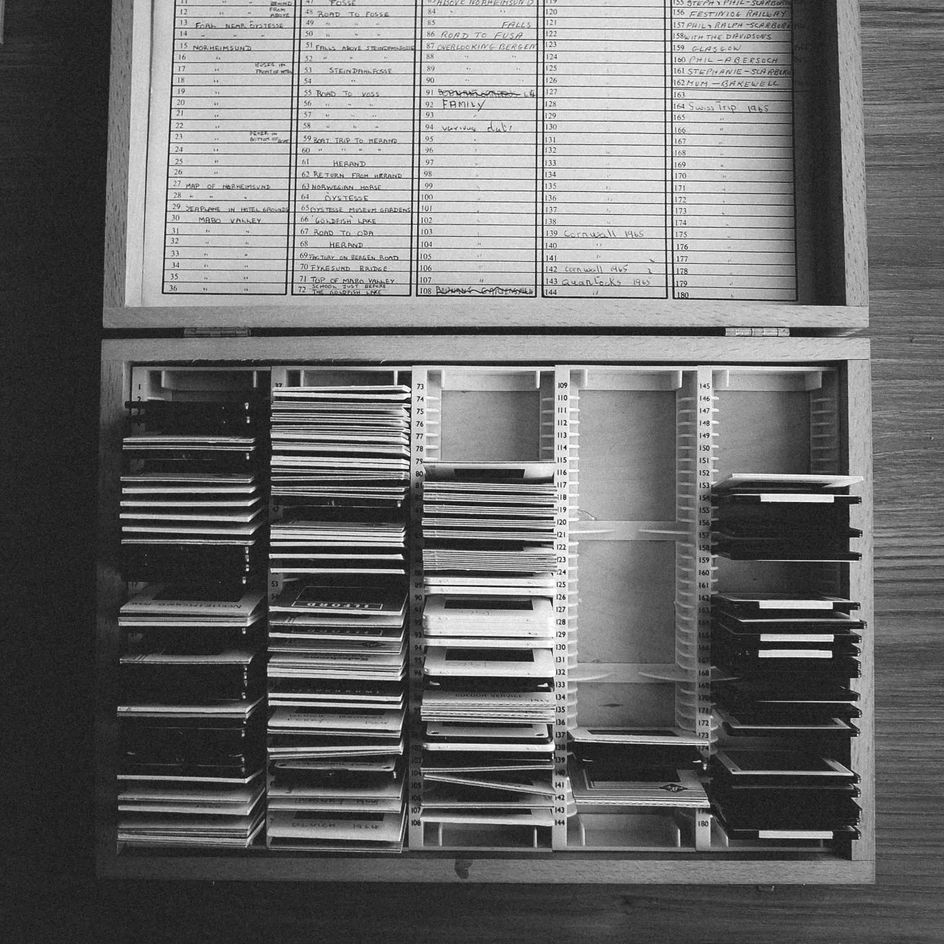 Archival photo storage box used for organizing and preserving pictures for future generations