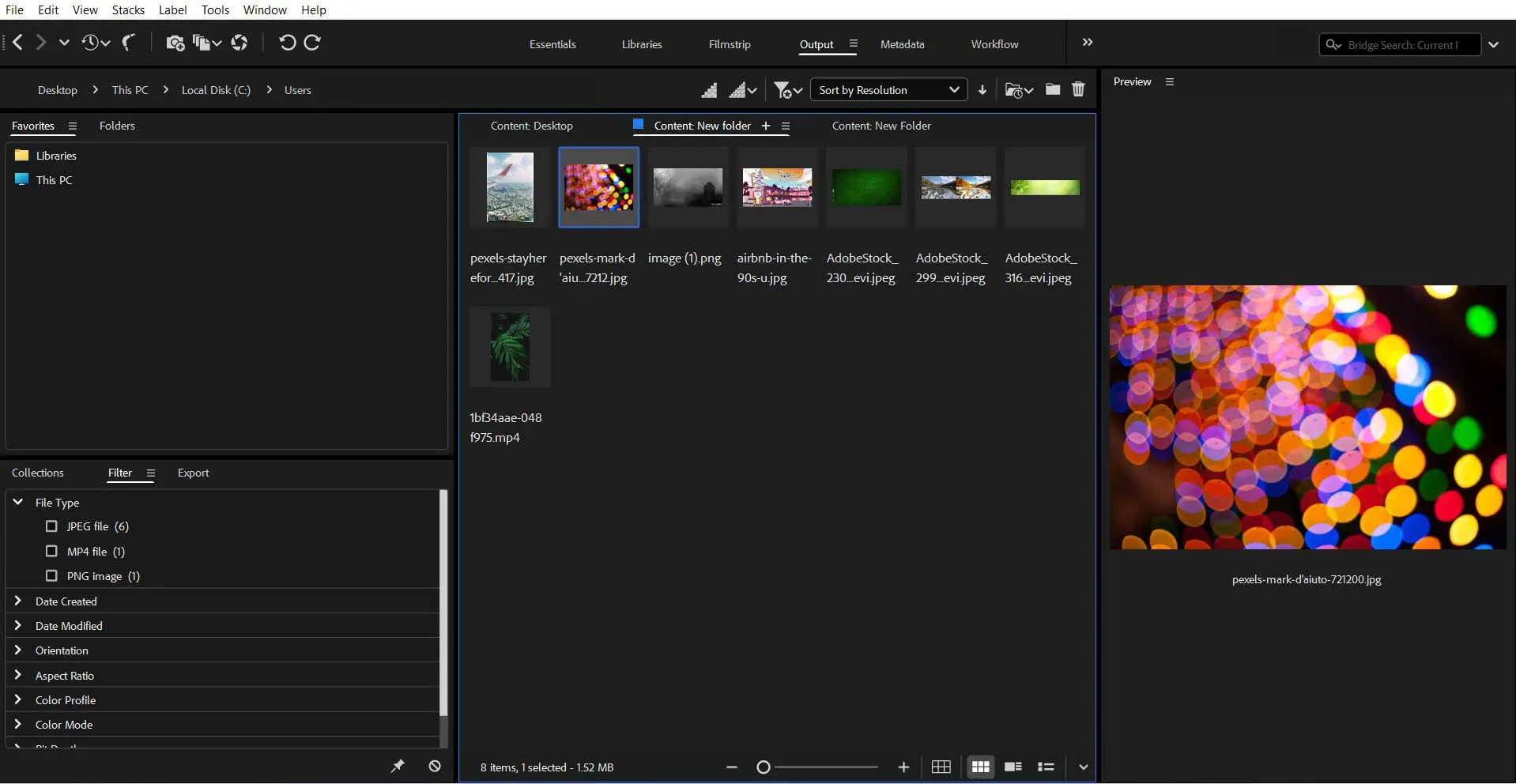Adobe Bridge Photo Organizing Interface – Your Photo Assistant Adobe Bridge interface with photo thumbnails, file type filters, and a preview panel