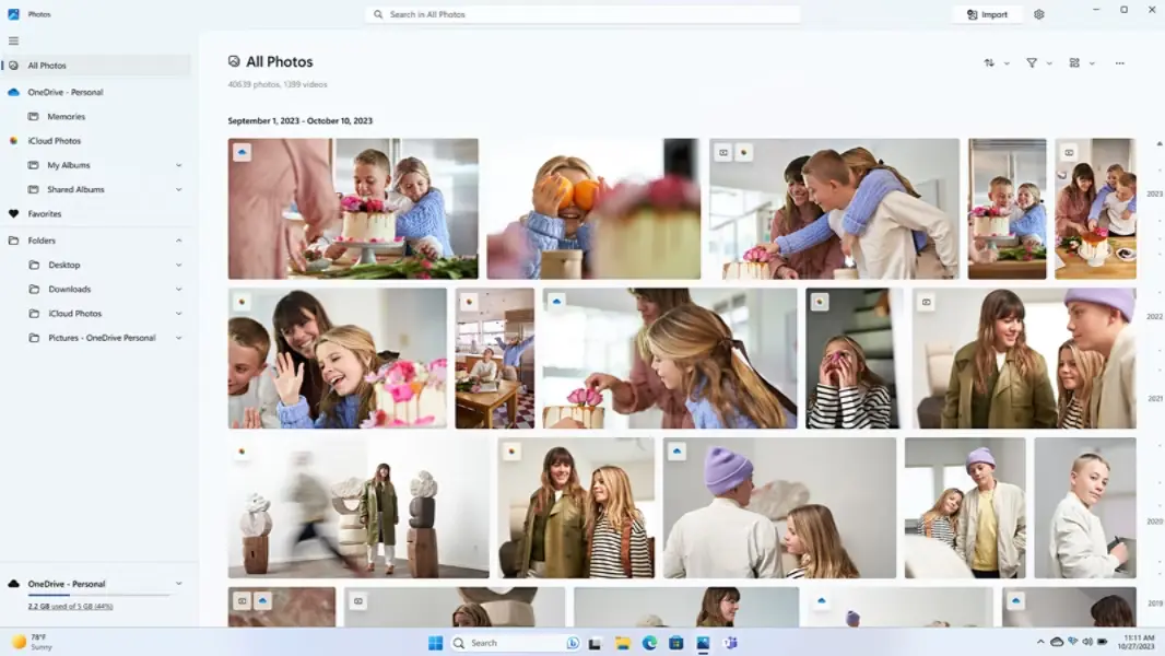 Microsoft Photos App Gallery View – Your Photo Assistant Microsoft Photos app on Windows 11 showing the All Photos gallery with albums and folders sidebar